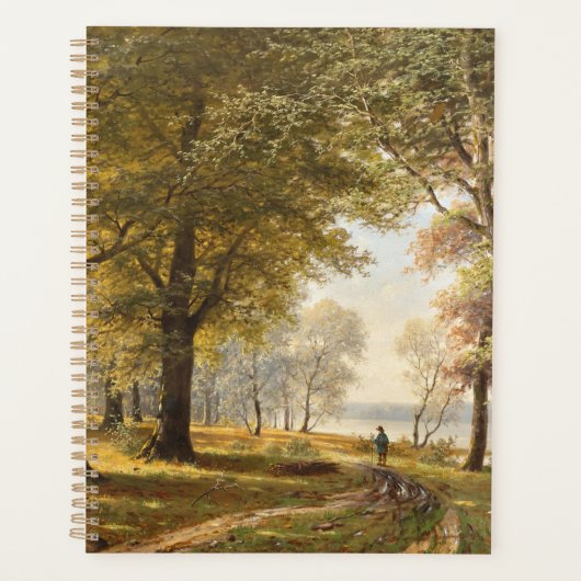 Ein Waldweg mit Wanderer im Herbst Planer (Vorderseite)