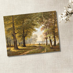 Ein Waldweg mit Wanderer im Herbst Postkarte