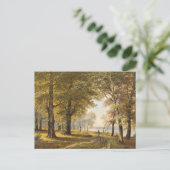Ein Waldweg mit Wanderer im Herbst Postkarte (Stehend Vorderseite)