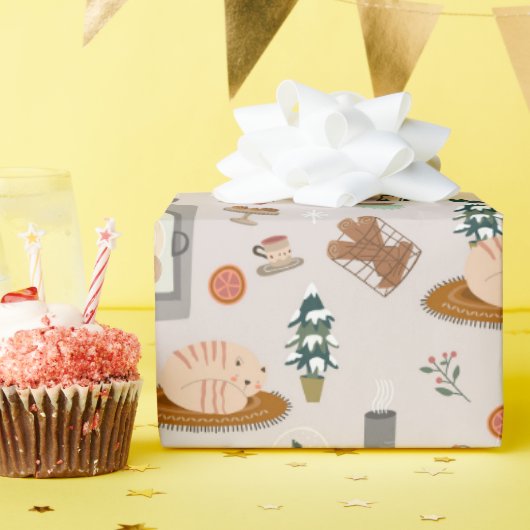 ein warmes Wintermuster voller Katzen und Winter Geschenkpapier (Geburtstagsparty)