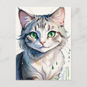 Ein Wasserfarben-Katzenporträt Postkarte