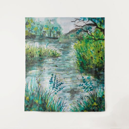 Ein Weg entlang der See-Aquarell-Wand-Tapisserie Wandteppich (Vorderseite)