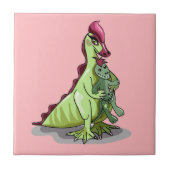 Ein weiblicher Hadrosaurus, der eine Puppe hält. Fliese (Vorderseite)