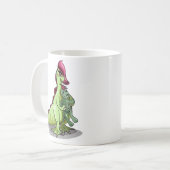 Ein weiblicher Hadrosaurus, der eine Puppe hält. Kaffeetasse (Vorderseite Links)