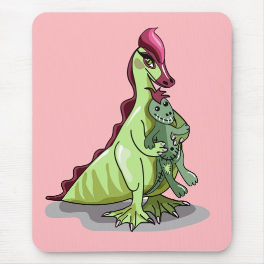 Ein weiblicher Hadrosaurus, der eine Puppe hält. Mousepad (Vorne)