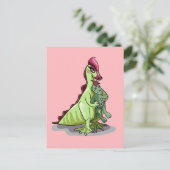 Ein weiblicher Hadrosaurus, der eine Puppe hält. Postkarte (Stehend Vorderseite)