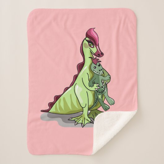 Ein weiblicher Hadrosaurus, der eine Puppe hält. Sherpadecke (Vorderseite)