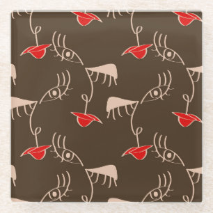 Ein weibliches Gesicht: abstraktes Muster. Glasuntersetzer