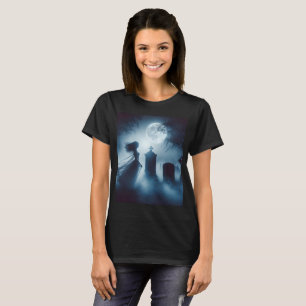 ein weibliches Gespenst in einem Friedhof mit Voll T-Shirt