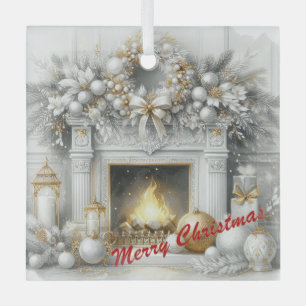 Ein Weihnachten am Kamin in Weiß und Gold Ornament Aus Glas