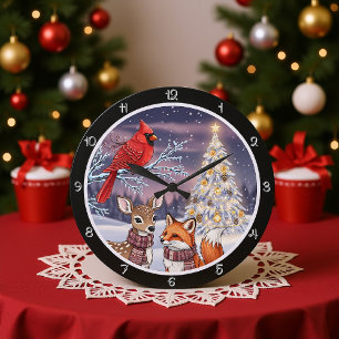 Ein Weihnachtsbaum mit Gold Star Große Wanduhr
