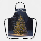 ein Weihnachtsbaum wird in einem schneebedeckten W Schürze (Vorderseite)