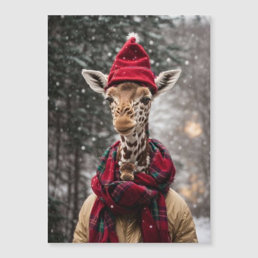 Ein WeihnachtsGiraffe Magnetkarte (Vorderseite)