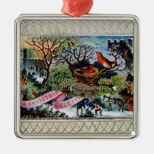 Ein Weihnachtsgruß, viktorianische Postkarte Silbernes Ornament (Vorne)