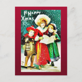 Ein Weihnachtsgrüße mit drei Kindern, zwei singen Feiertagspostkarte