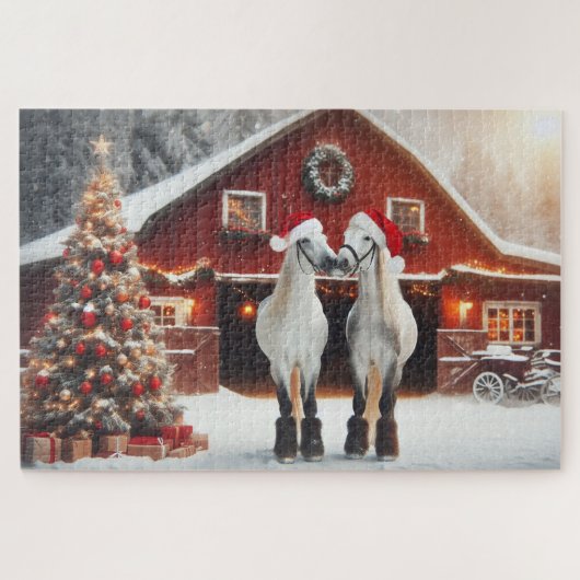 Ein Weihnachtskuss von zwei Pferden Puzzle (Horizontal)