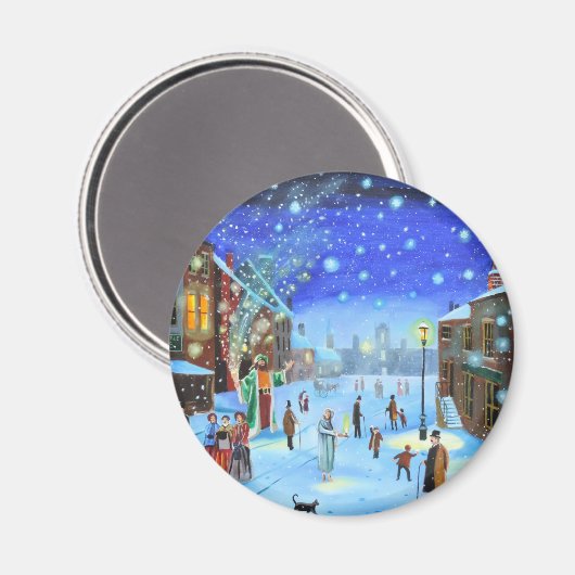 Ein Weihnachtslied Scrooge Winterstraßenzene Magnet (Vorderseite/Rückseite)