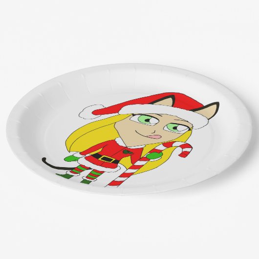 ein Weihnachtsmädchen Pappteller (Schrägansicht)