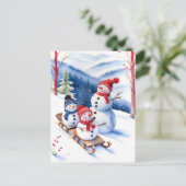 Ein Weihnachtsschneemann an einem kalten und schne Postkarte (Stehend Vorderseite)