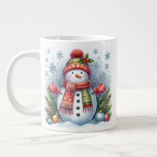 Ein Weihnachtsschneemann auf einer Kälte und Schne Jumbo-Tasse (Links)