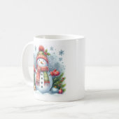 Ein Weihnachtsschneemann auf einer Kälte und Schne Kaffeetasse (Vorderseite Links)