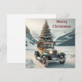 Ein Weihnachtswagen mit Weihnachtsbaum Feiertagskarte (Vorne/Hinten)