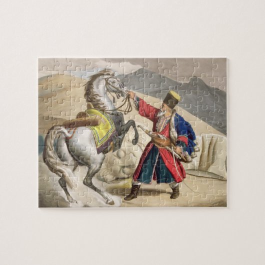 Ein Weinstein mit seinem Pferd, graviert durch das Puzzle (Horizontal)