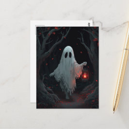 Ein weißer Geist, der eine rote Laterne in einem H Postkarte