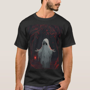 Ein weißer Geist, der eine rote Laterne mit roten T-Shirt