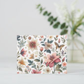 ein weißer Hintergrund mit einigen Blume Einladungspostkarte (Stehend Vorderseite)