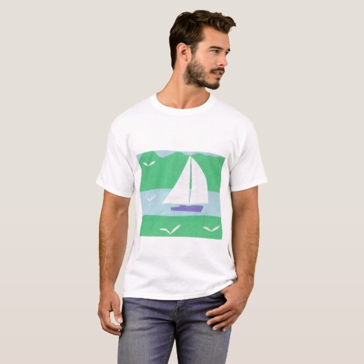 Ein weißer T - Shirt mit Segelboot-Design (Vorne ganz)