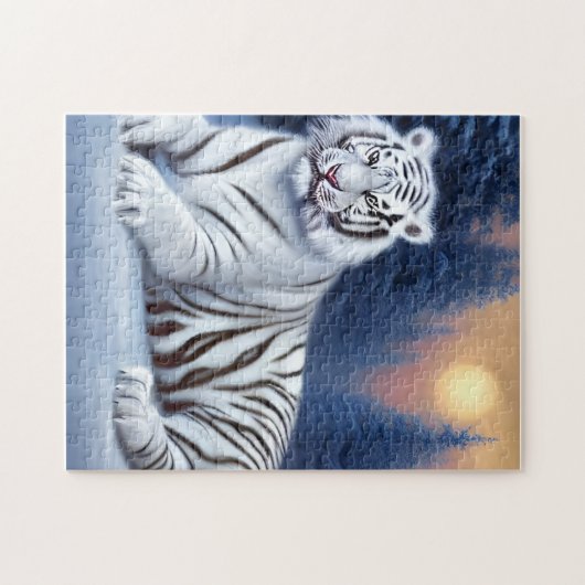 Ein weißer Tiger sitzt im Schnee Puzzle (Horizontal)