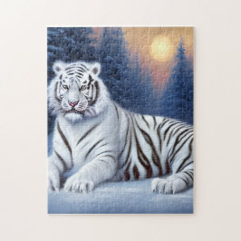 Ein weißer Tiger sitzt im Schnee Puzzle