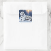 Ein weißer Tiger sitzt im Schnee Quadratischer Aufkleber (Tasche)