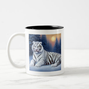 Ein weißer Tiger sitzt in der Schneekaffee-Tasse Zweifarbige Tasse
