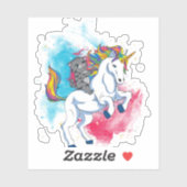 Ein weißes Einhorn mit Regenbogen-Schwanz, geritte Aufkleber (Blatt)