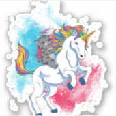 Ein weißes Einhorn mit Regenbogen-Schwanz, geritte Aufkleber (Vorderseite)