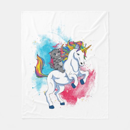 Ein weißes Einhorn mit Regenbogen-Schwanz, geritte Fleecedecke (Vorderseite)