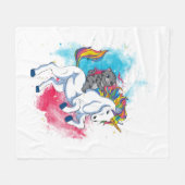Ein weißes Einhorn mit Regenbogen-Schwanz, geritte Fleecedecke (Vorderseite (Horizontal))
