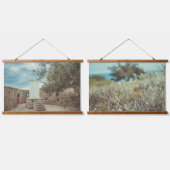 Ein weißes Leuchtturm und ein Olivenbaum Wandteppich Mit Holzrahmen (Doppelt)