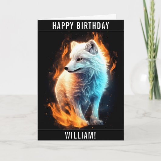 Ein weißes, welliges Arctic Fox Kit - Happy Birthd Karte (Vorderseite)