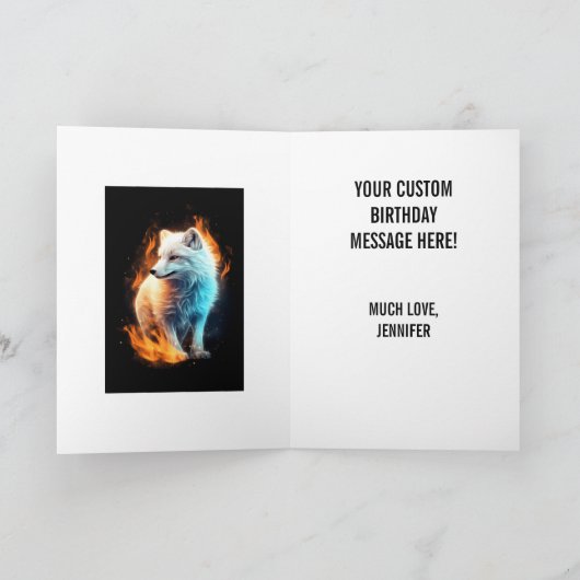 Ein weißes, welliges Arctic Fox Kit - Happy Birthd Karte (Innenseite)