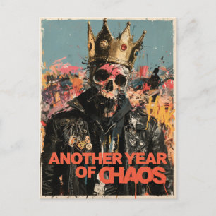 "Ein weiteres Jahr des Chaos" Punk-Totenkopf-König Feiertagspostkarte
