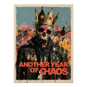 "Ein weiteres Jahr des Chaos" Punk-Totenkopf-König Poster