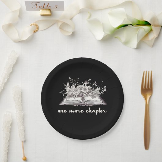 Ein weiteres Kapitel Buch mit Blumen Pappteller (Hochzeit)