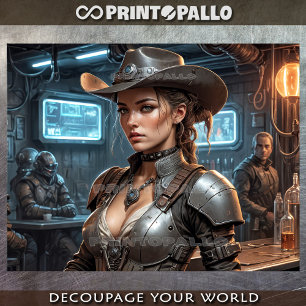 Ein Weltraum-Kuh-Mädchen in einer Galaxie-Bar Seidenpapier