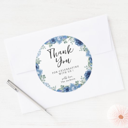 Ein wenig Butterfly Blue Floral Rustikal Vielen Da Runder Aufkleber (Umschlag)