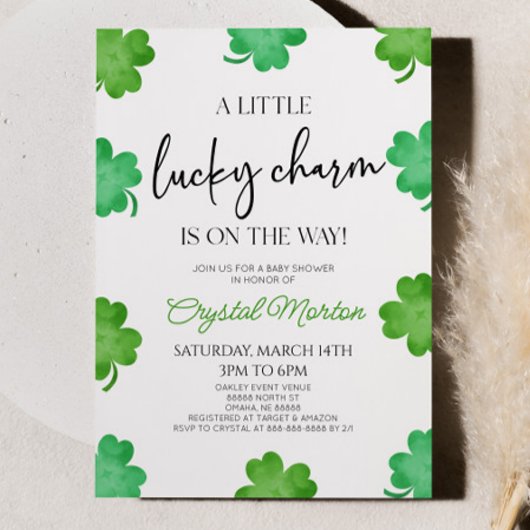 Ein wenig Glück, eine grüne Clover Baby-Dusche Einladung