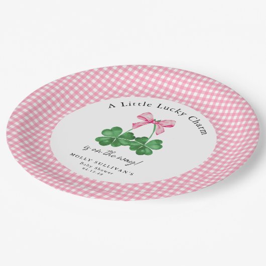 Ein wenig Glück Kleeblatt Babydusche Pappteller (Schrägansicht)