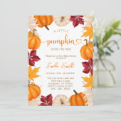 Ein wenig Kürbis Herbst Babydusche Einladung (Stehend Vorderseite)